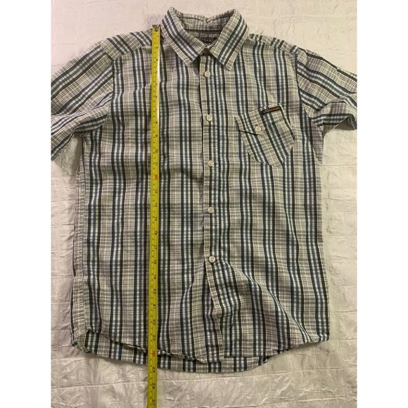 Volcom Boy's Blue White Plaid Button Up Shirt Short Sleeve Large 12Y - Picture 8 of 10